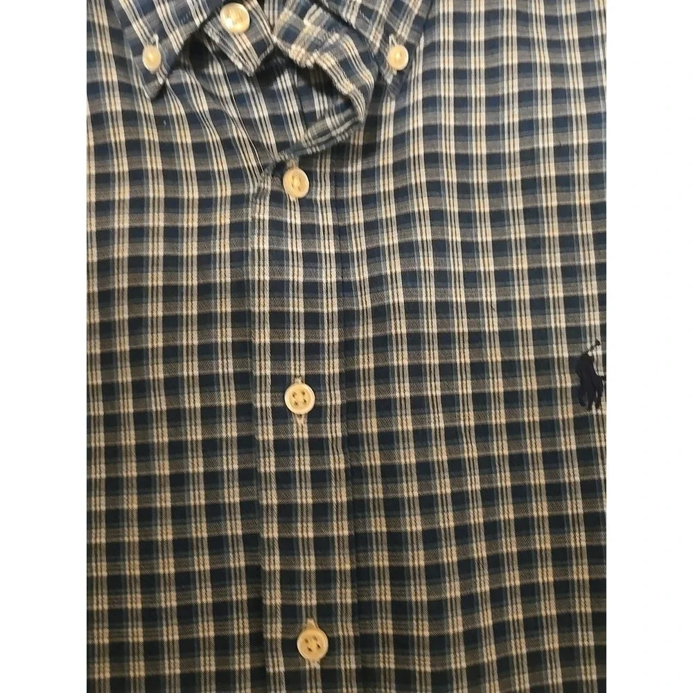 Ralph Lauren Indigo Oxford Shirt Mens Large Blue Plaid Short Sleeve Button Down - Picture 8 of 12